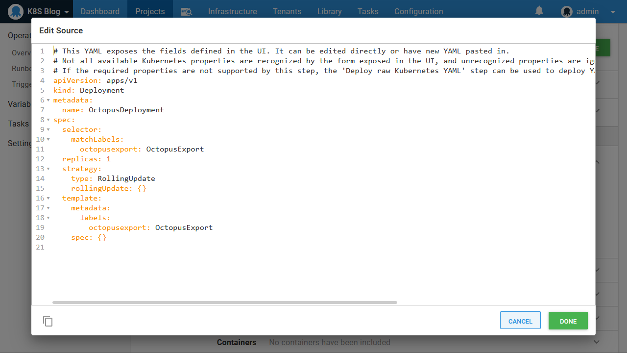 Deployment default yaml