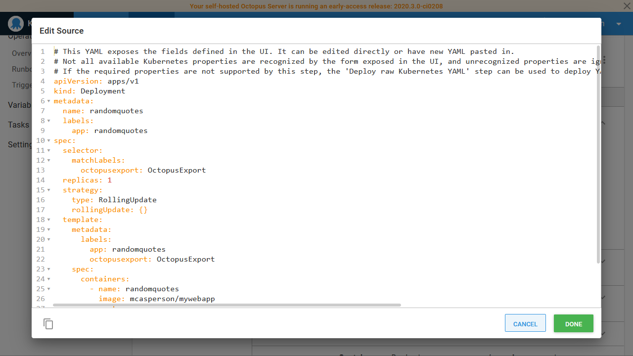 Deployment export