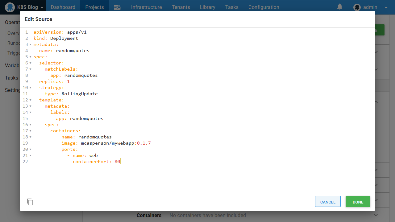 Deployment paste yaml