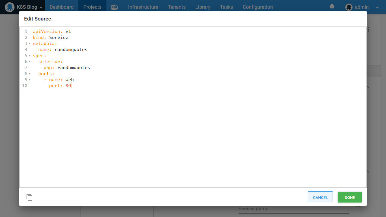 Service pasted yaml