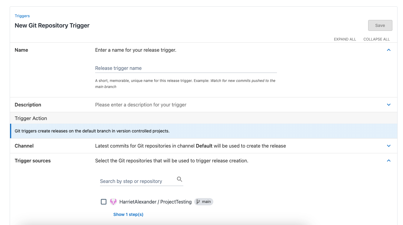 image of how to configure a git trigger