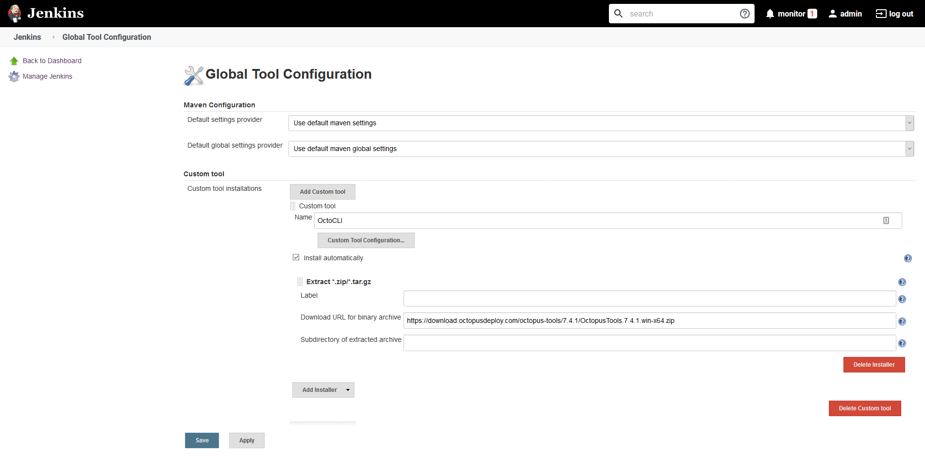 Define the Octopus CLI custom tool