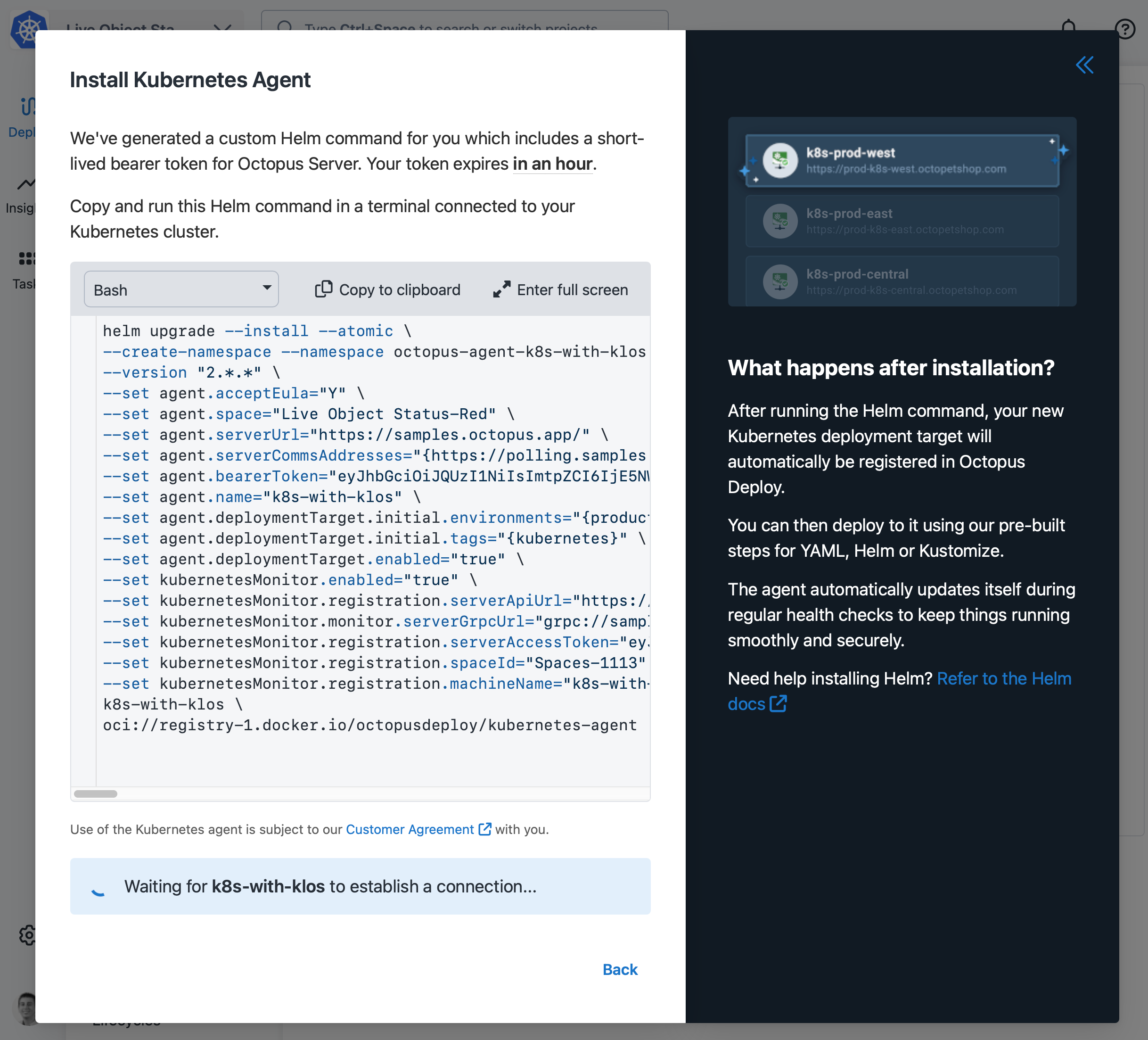 Kubernetes agent wizard configuration options