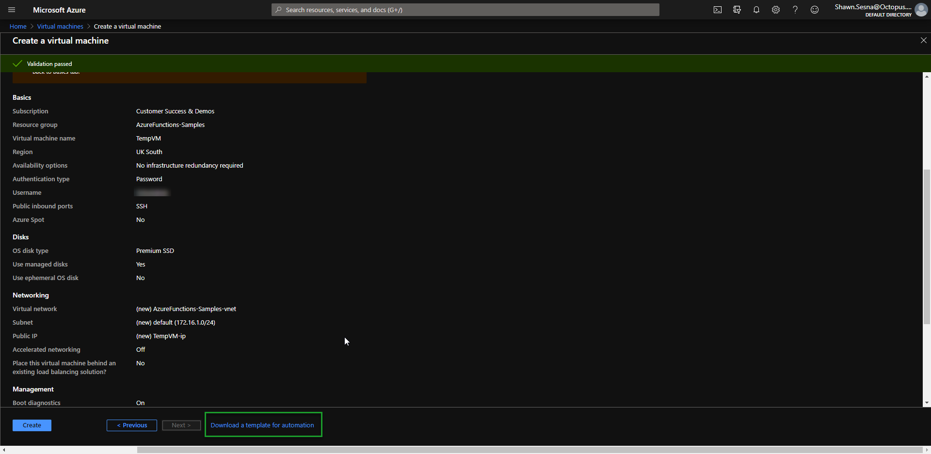 Azure arm template export