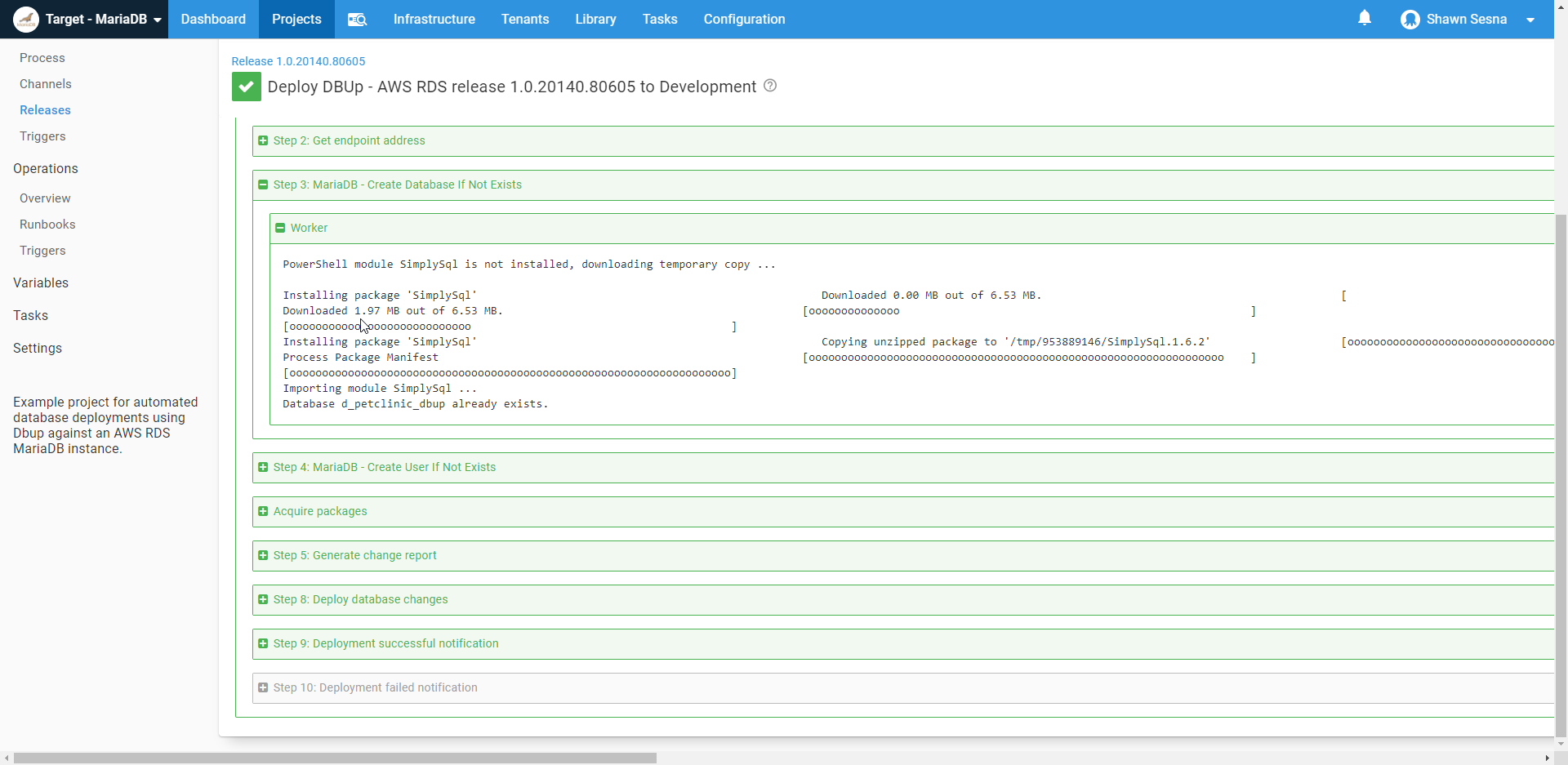 Octopus mariadb step template deployment