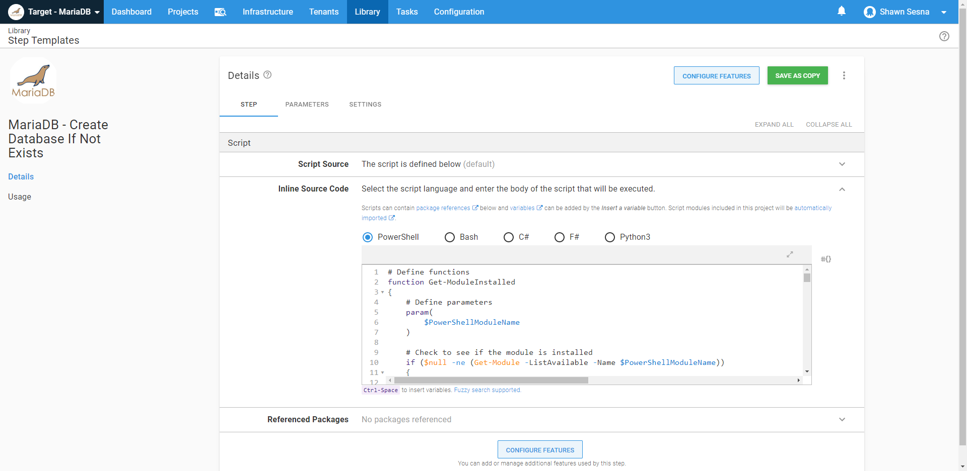 Octopus mariadb step template