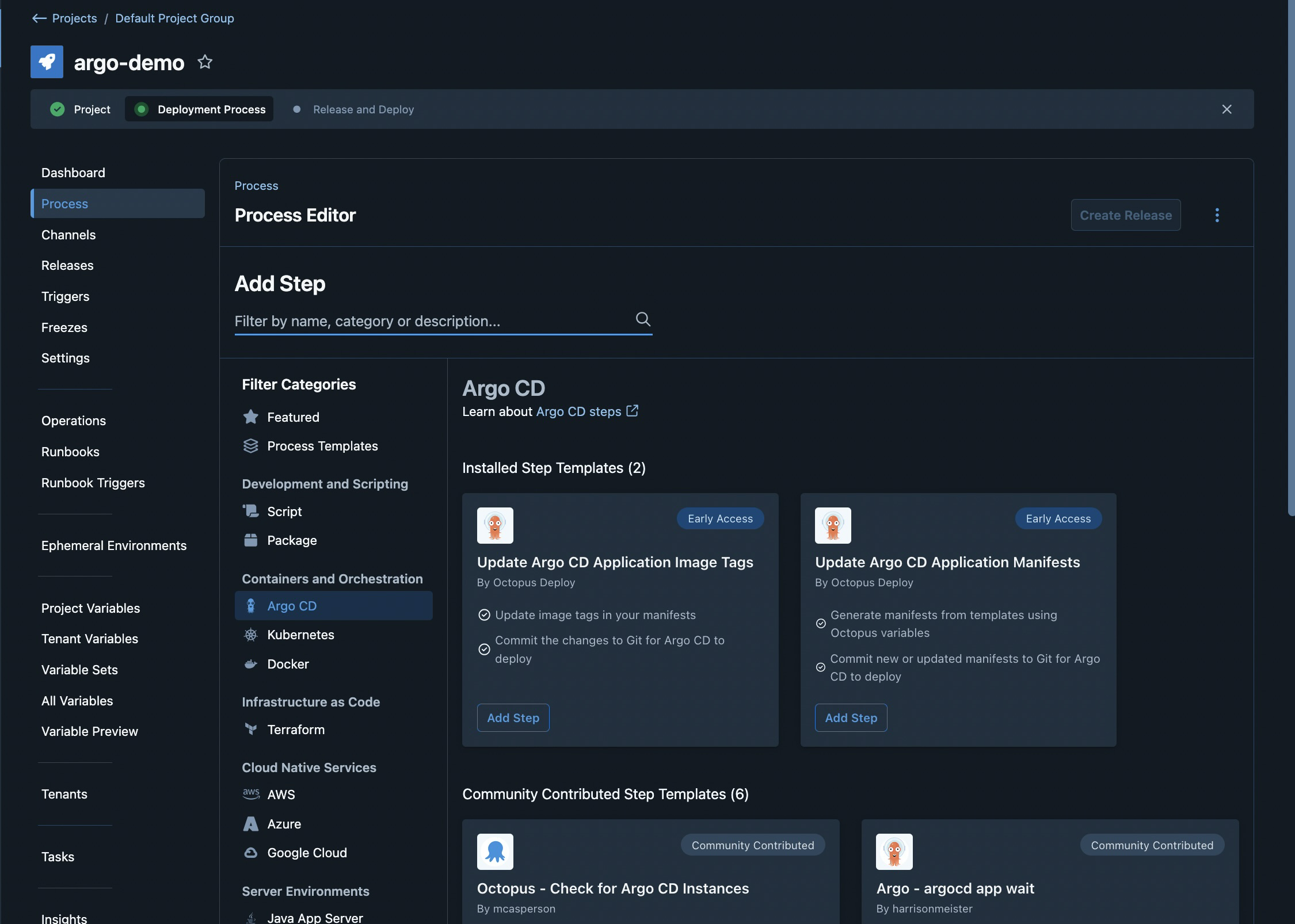 The add step dialog
