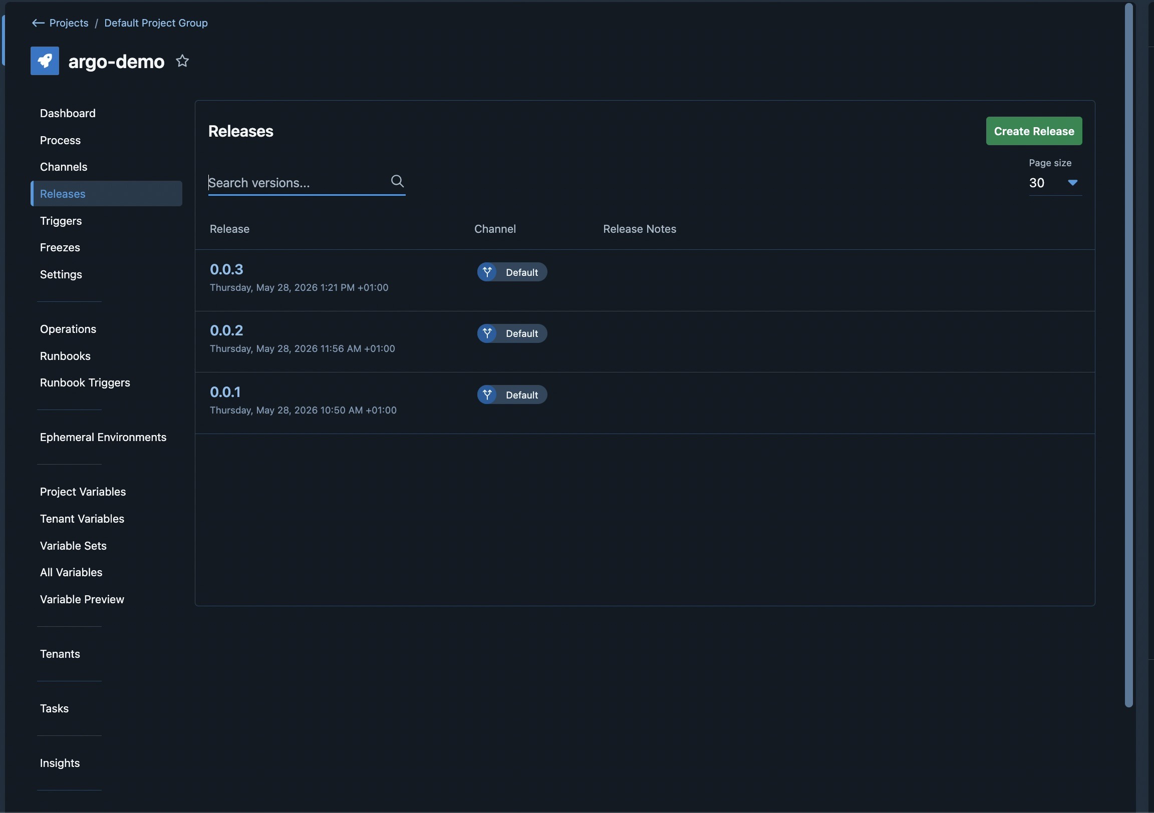 Releases screen
