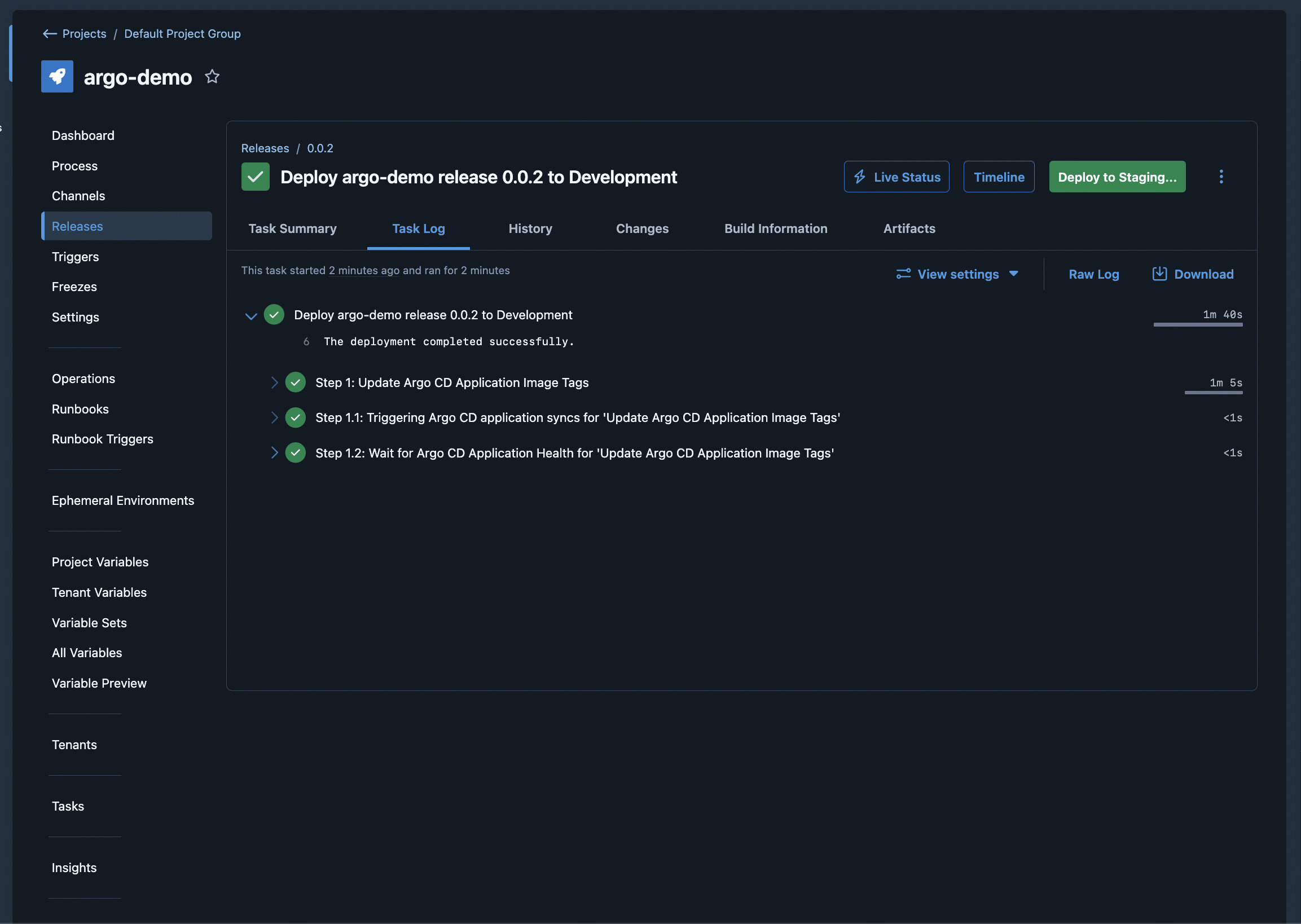 Deployment task screen