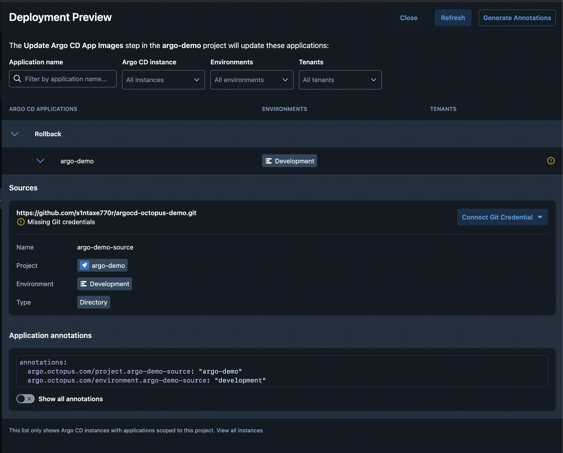Deployment preview screen