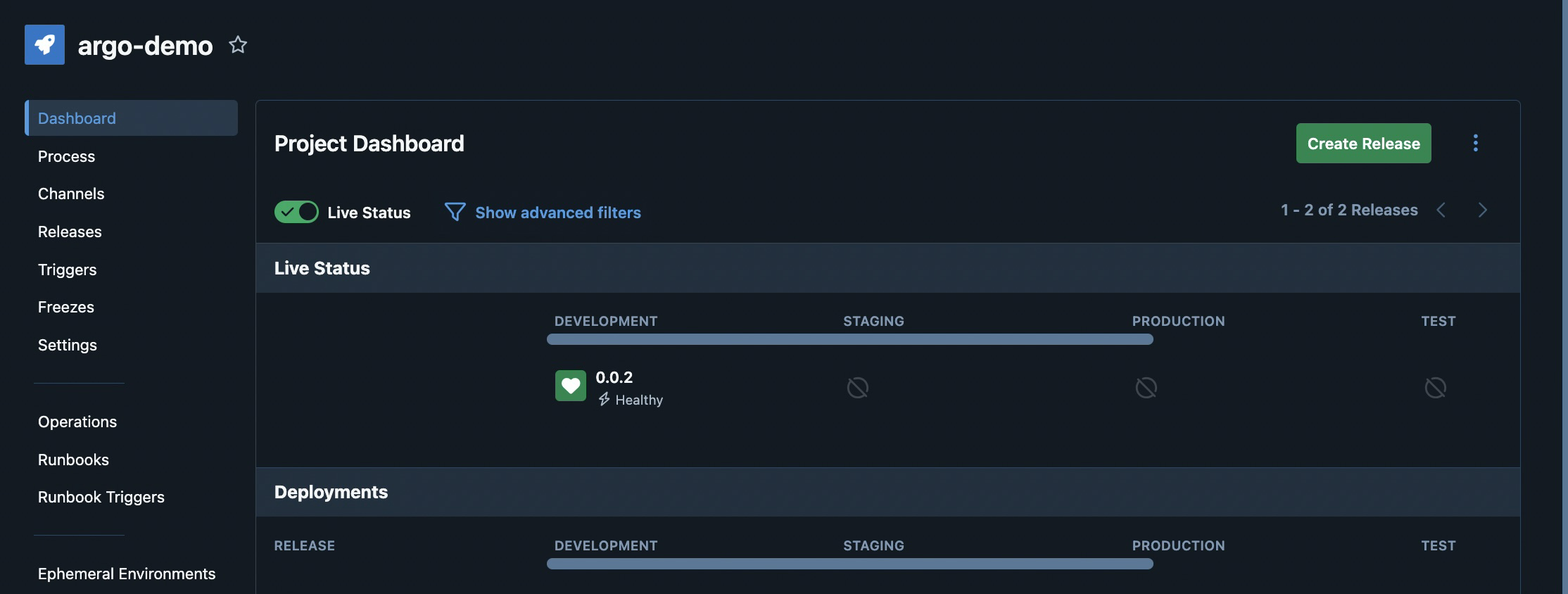 Project dashboard screen