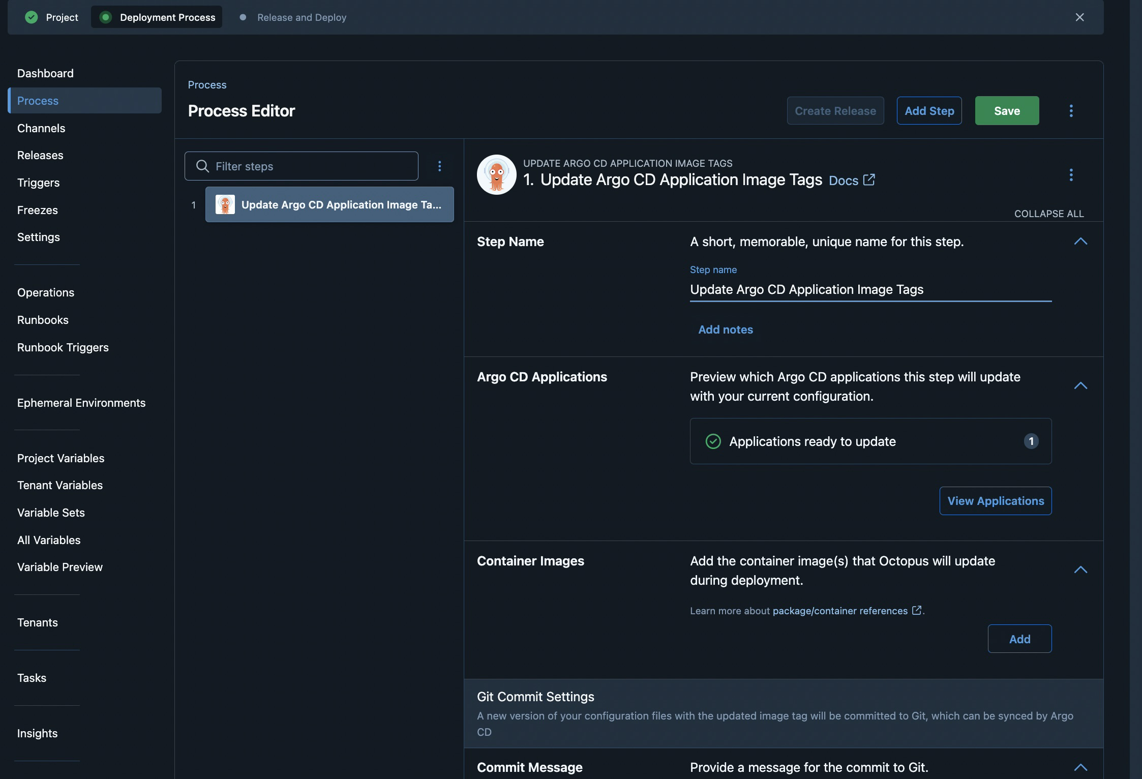 The process editor screen with the changes