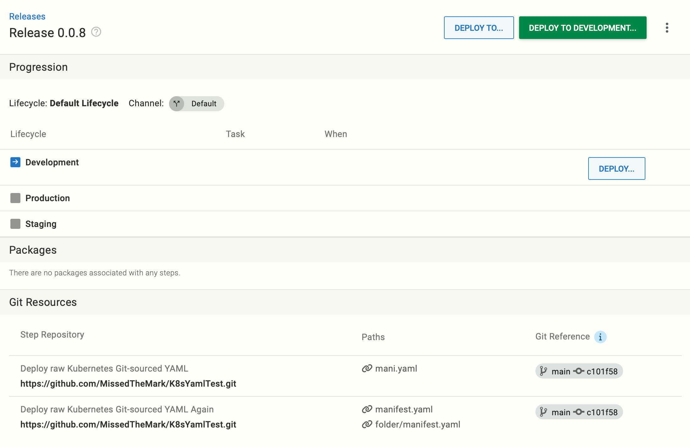 Release page with files sourced from Git