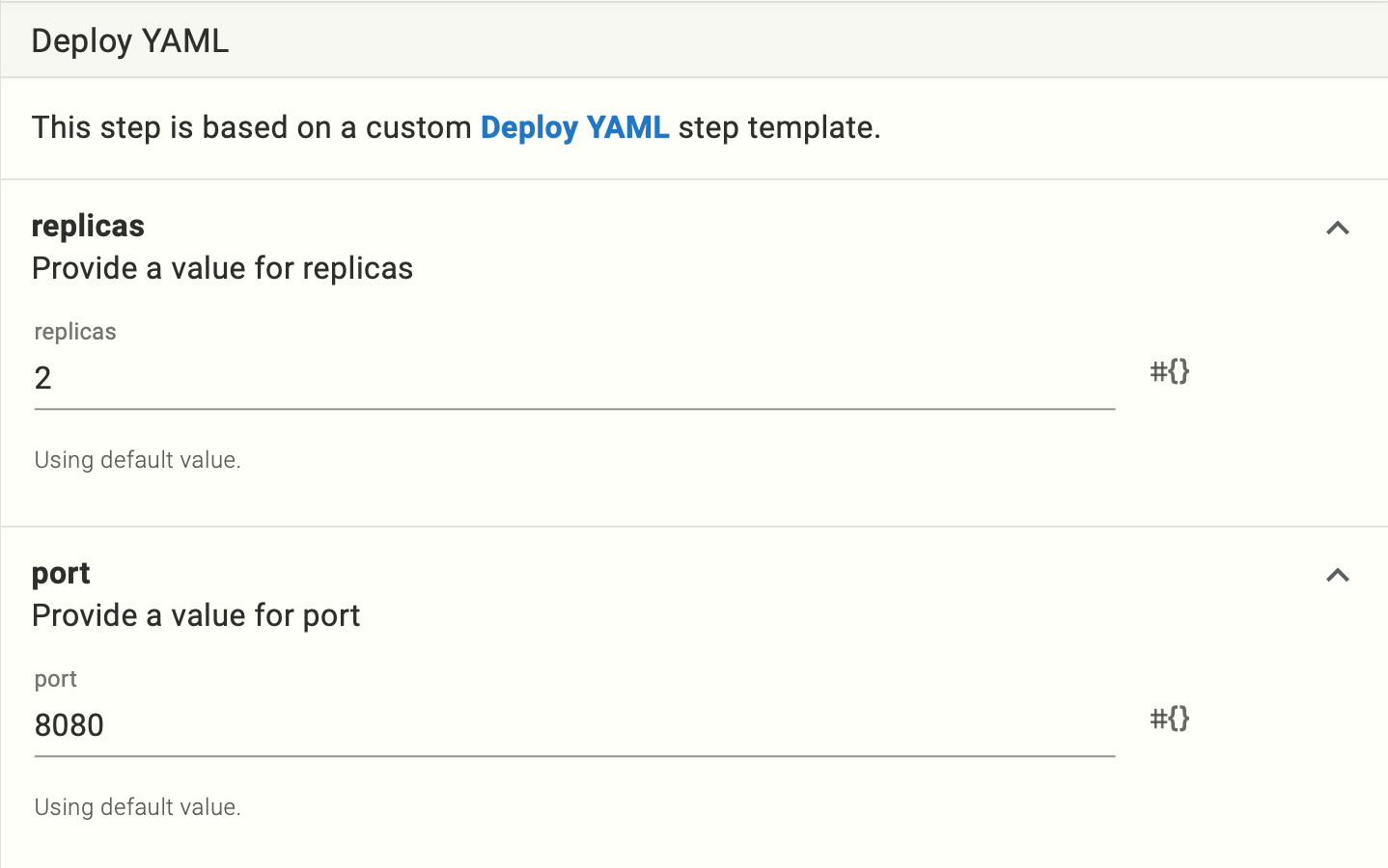 Variables exposed via step templates