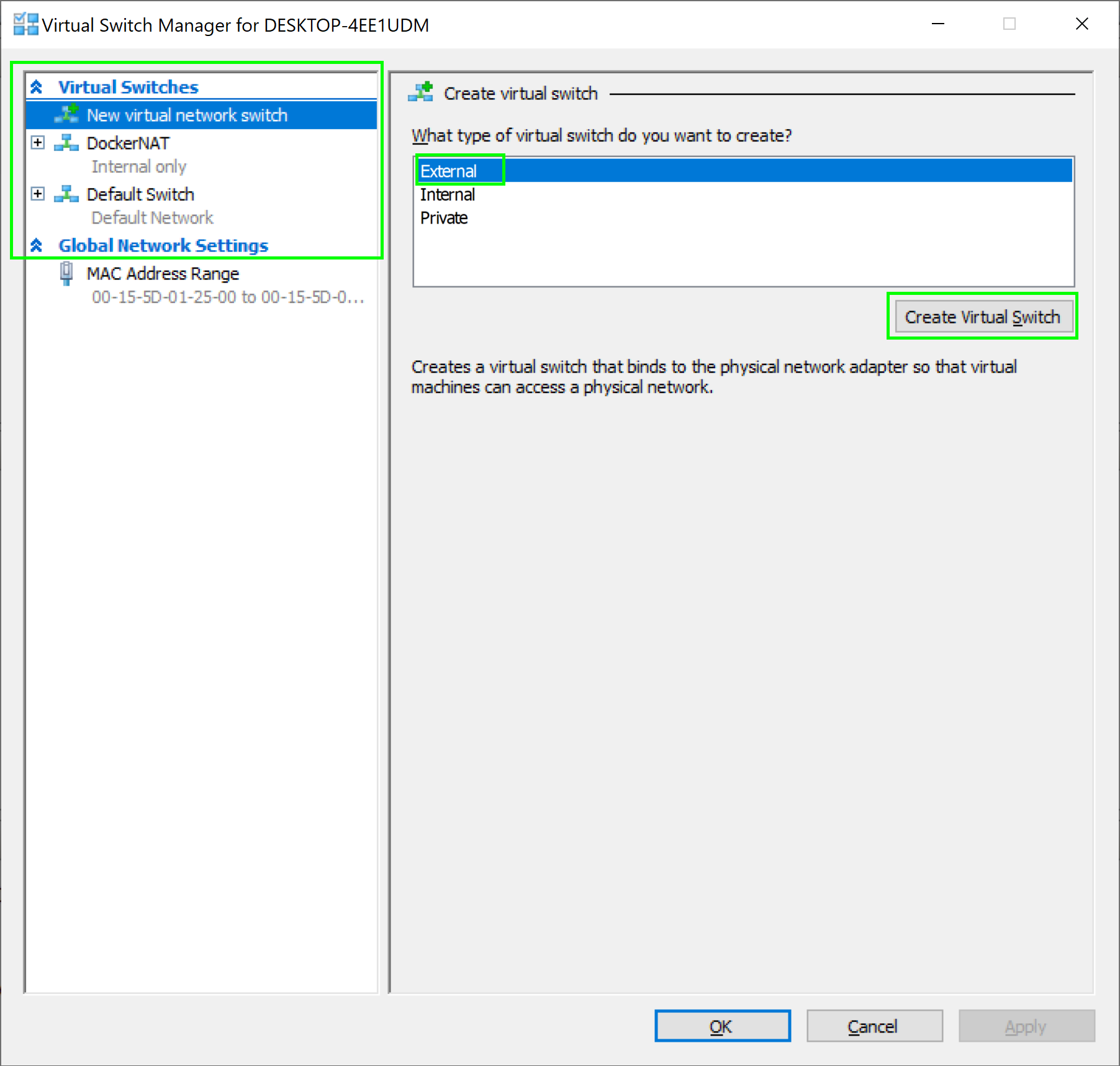 Create virtual switch
