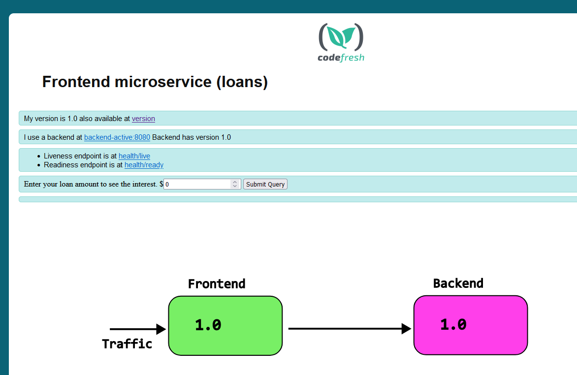 Application showing frontend and backend versions