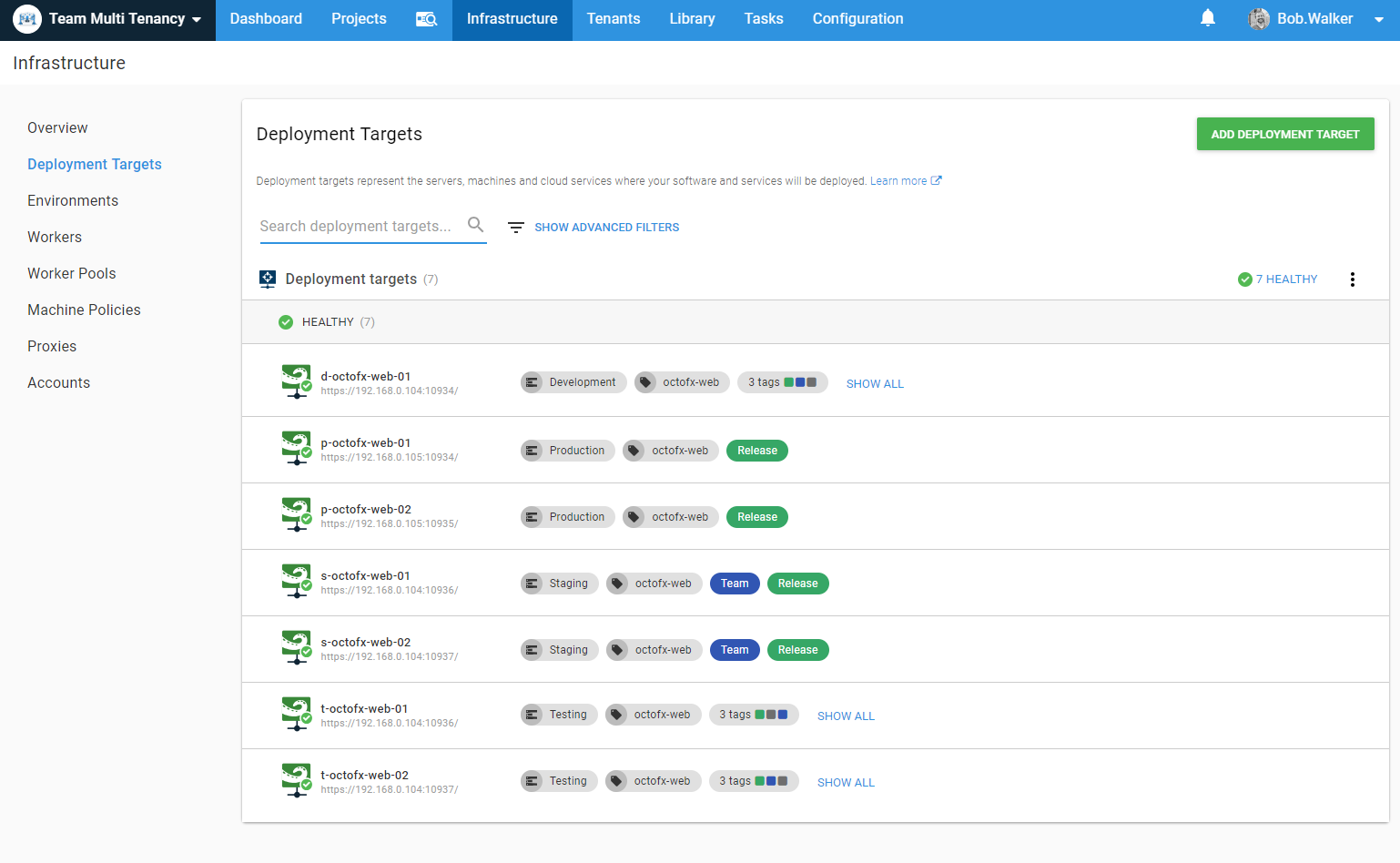 Infrastructure overview with tenant tags