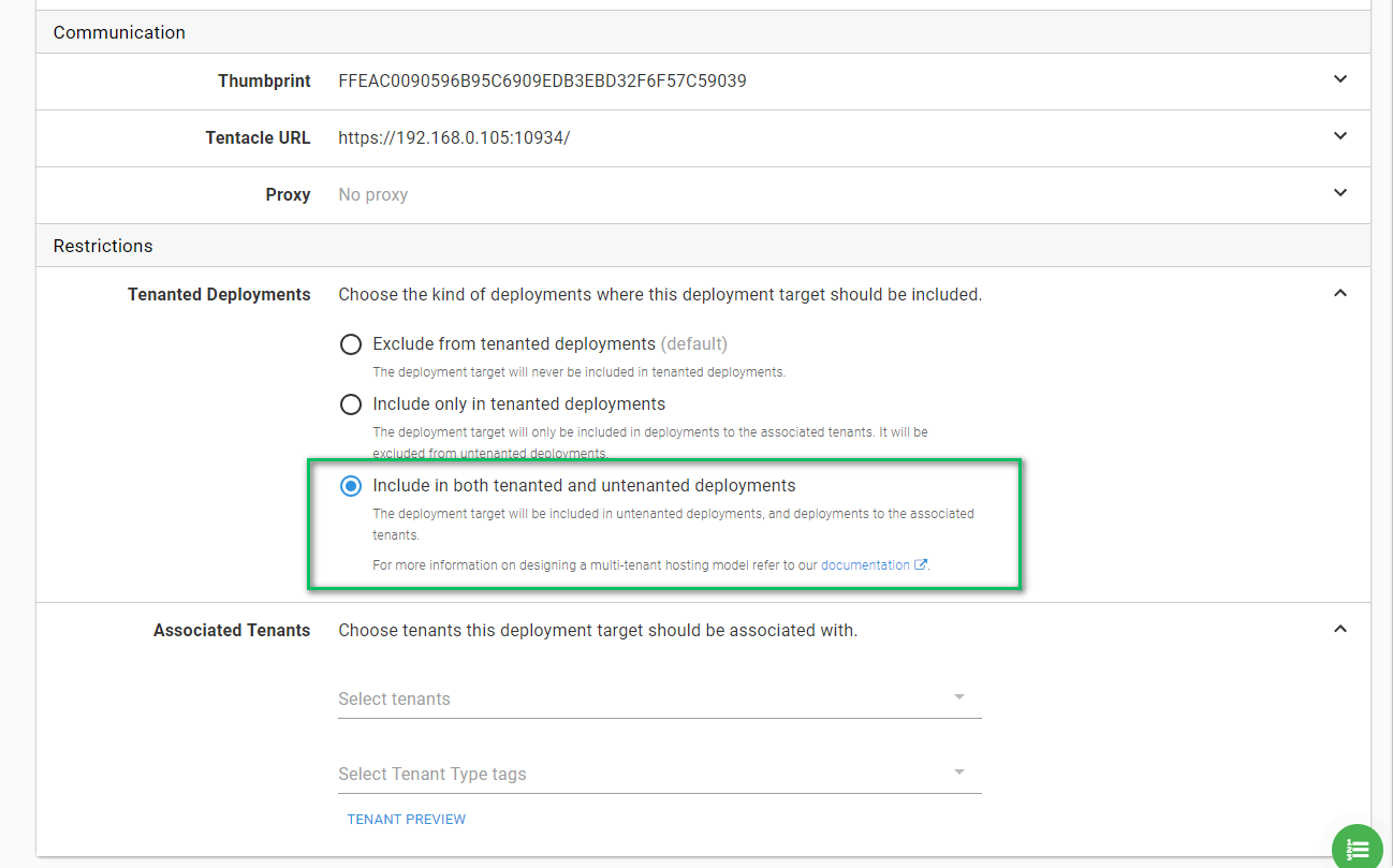 Machine settings tenant