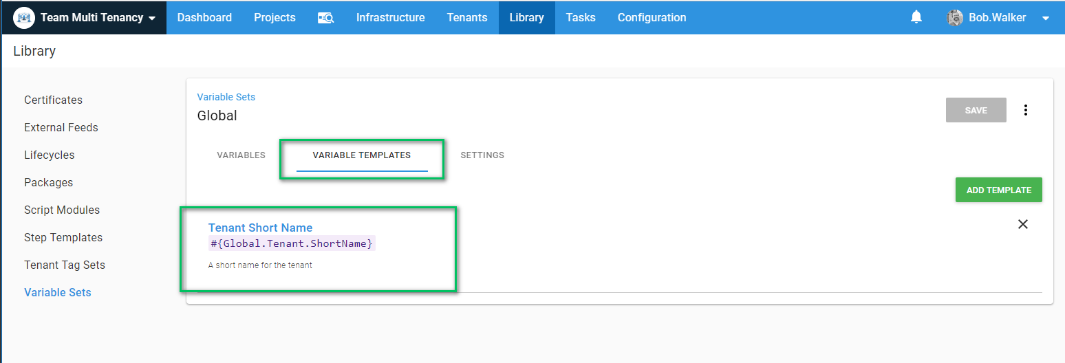 Variable sets templates