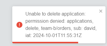 Error when trying to delete without permission