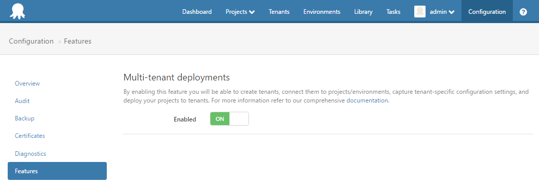 Multi-tenant feature toggle