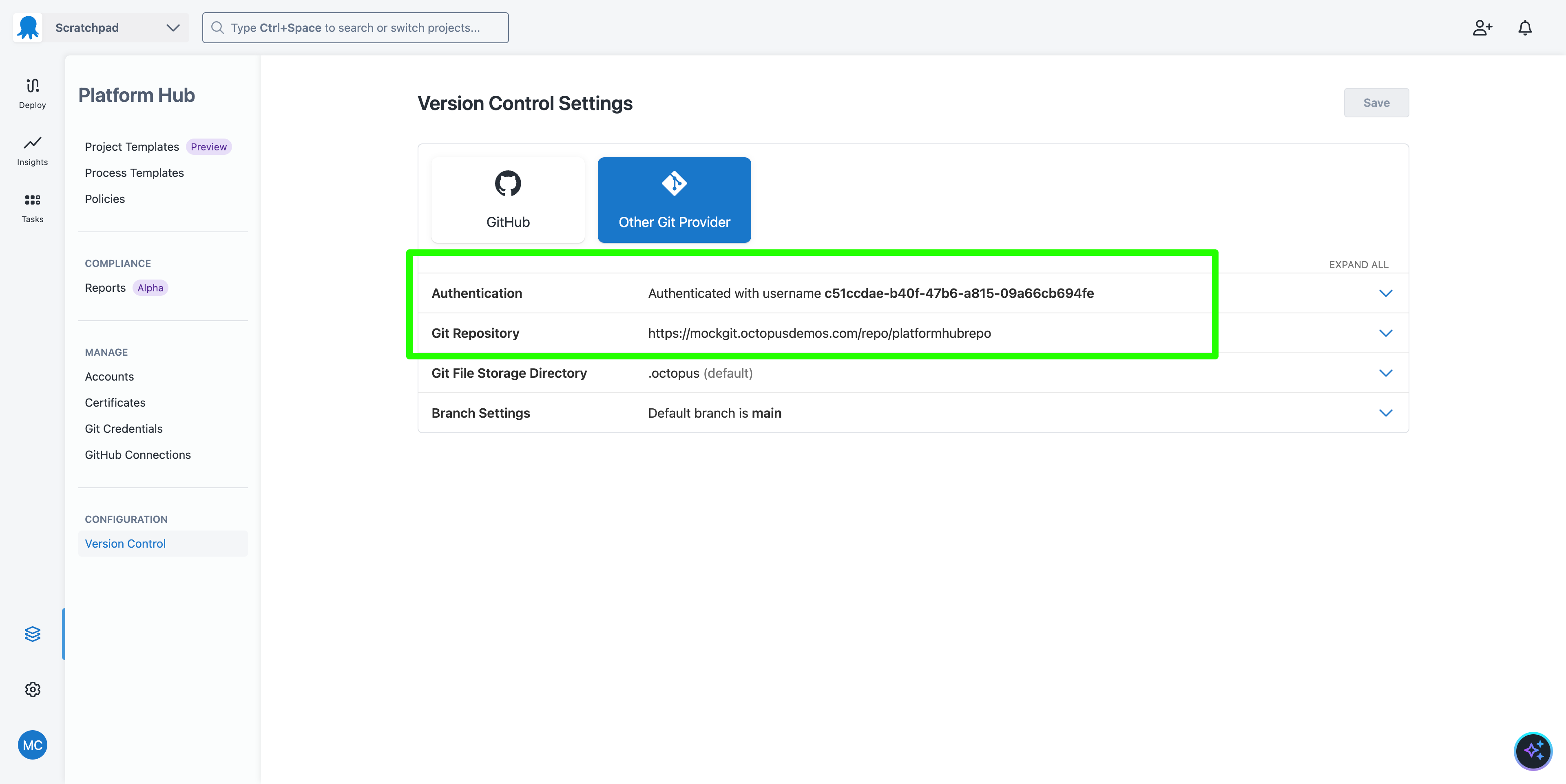 Platform Hub version control