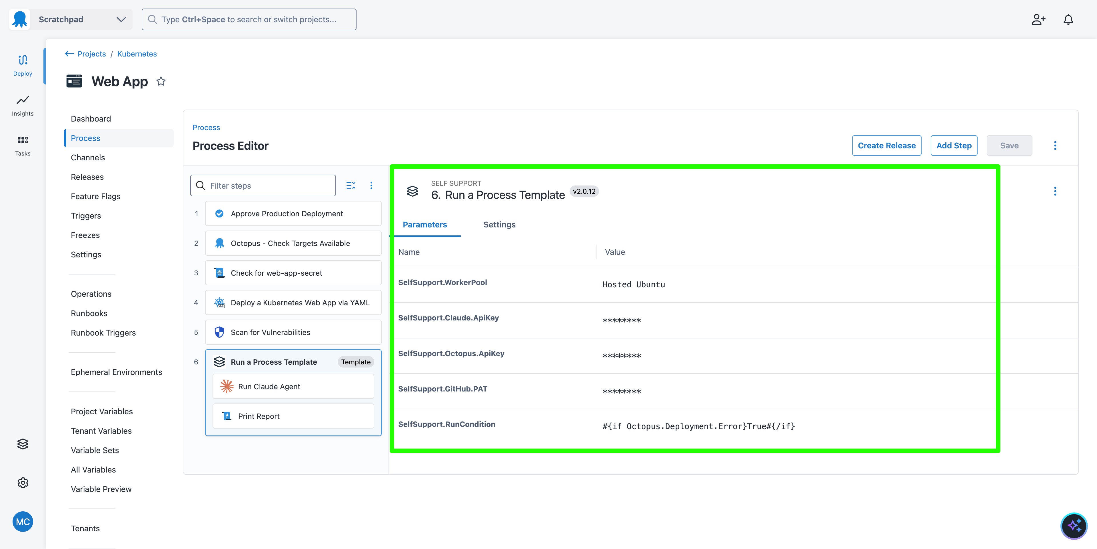 Process template parameters
