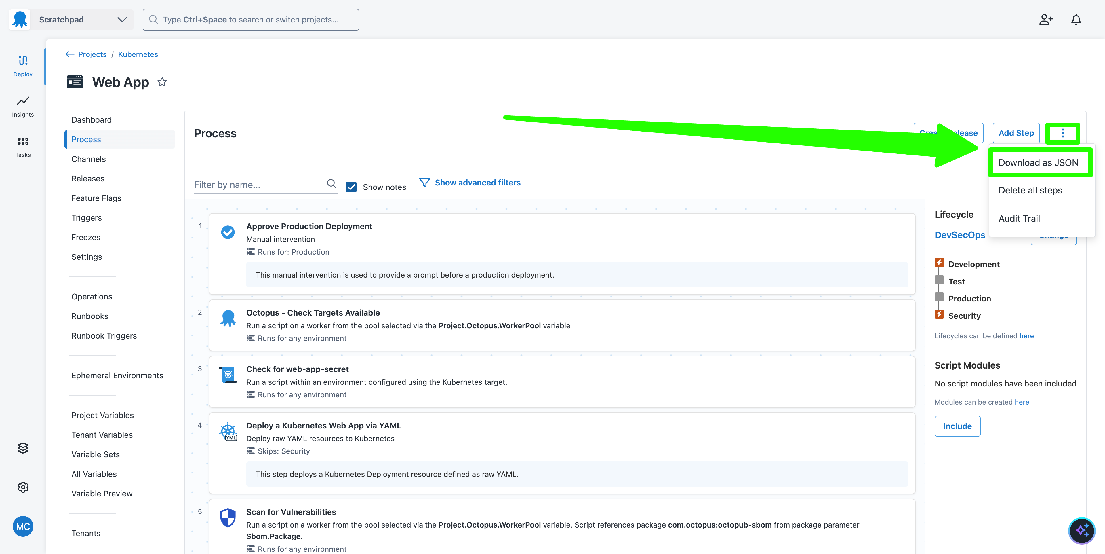 Deployment process JSON