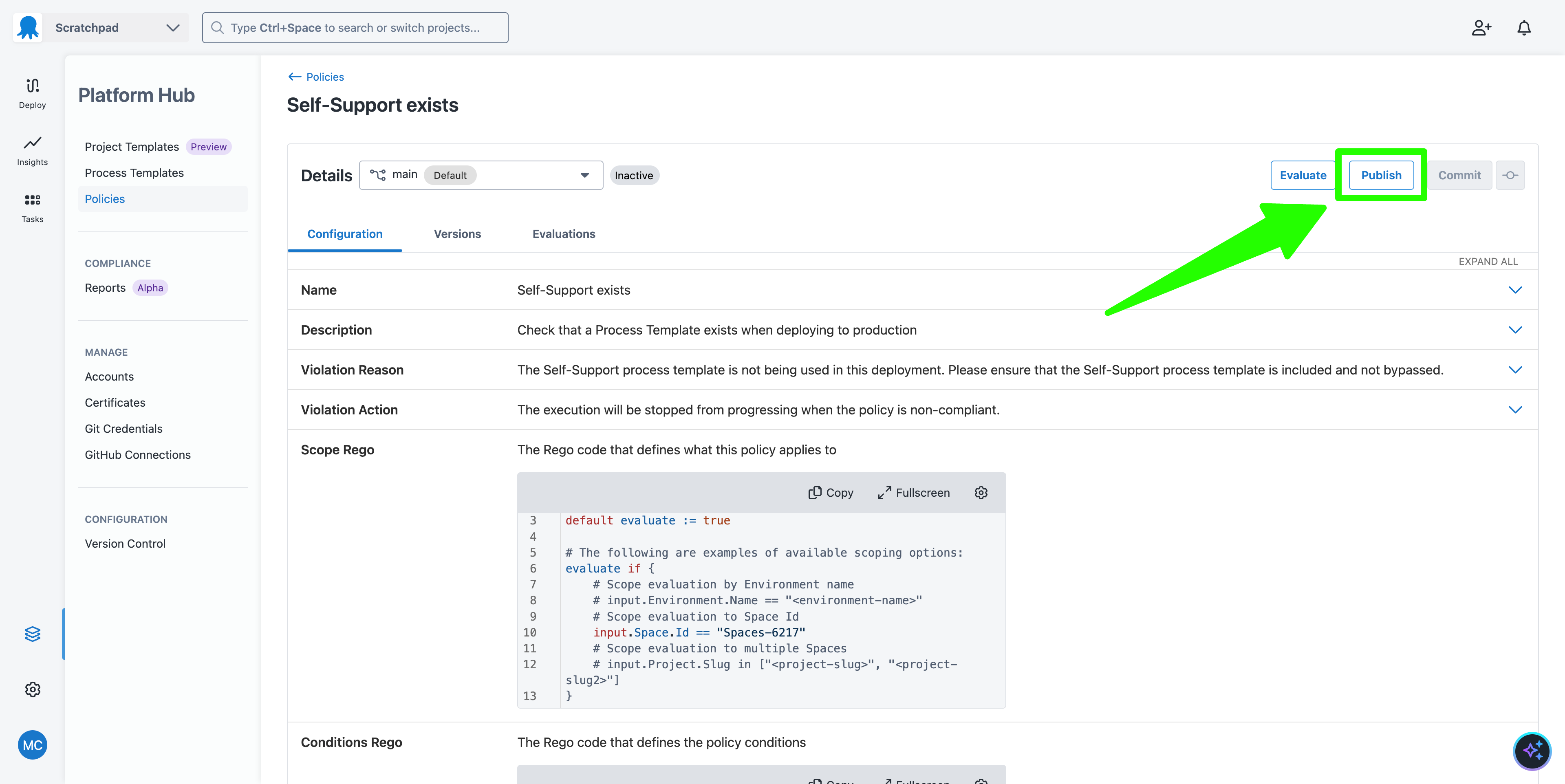 Publish button