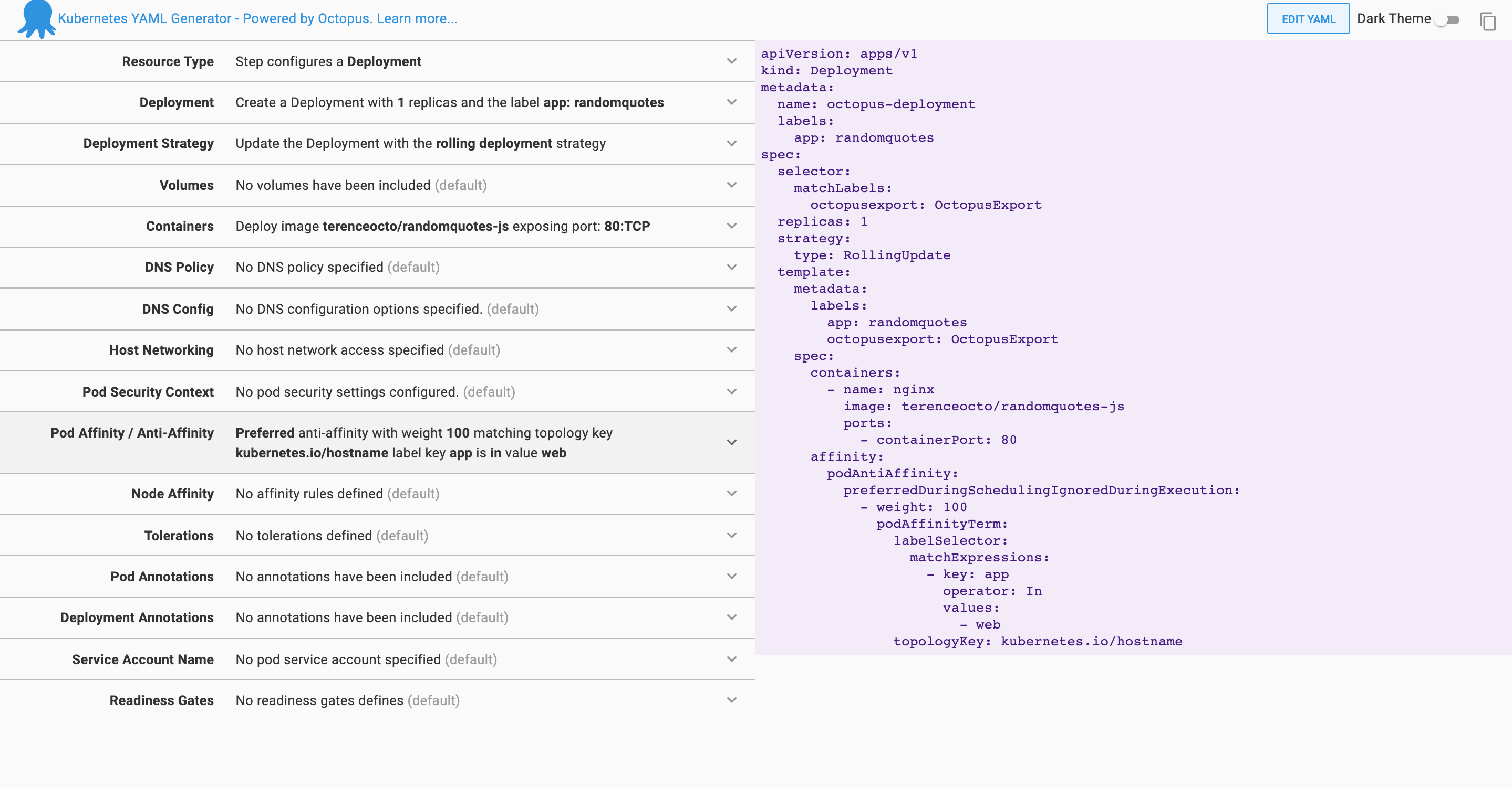 YAML generator