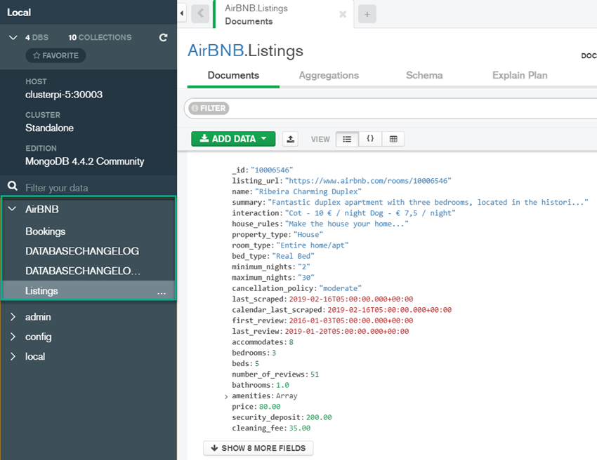 Mongodb compass database