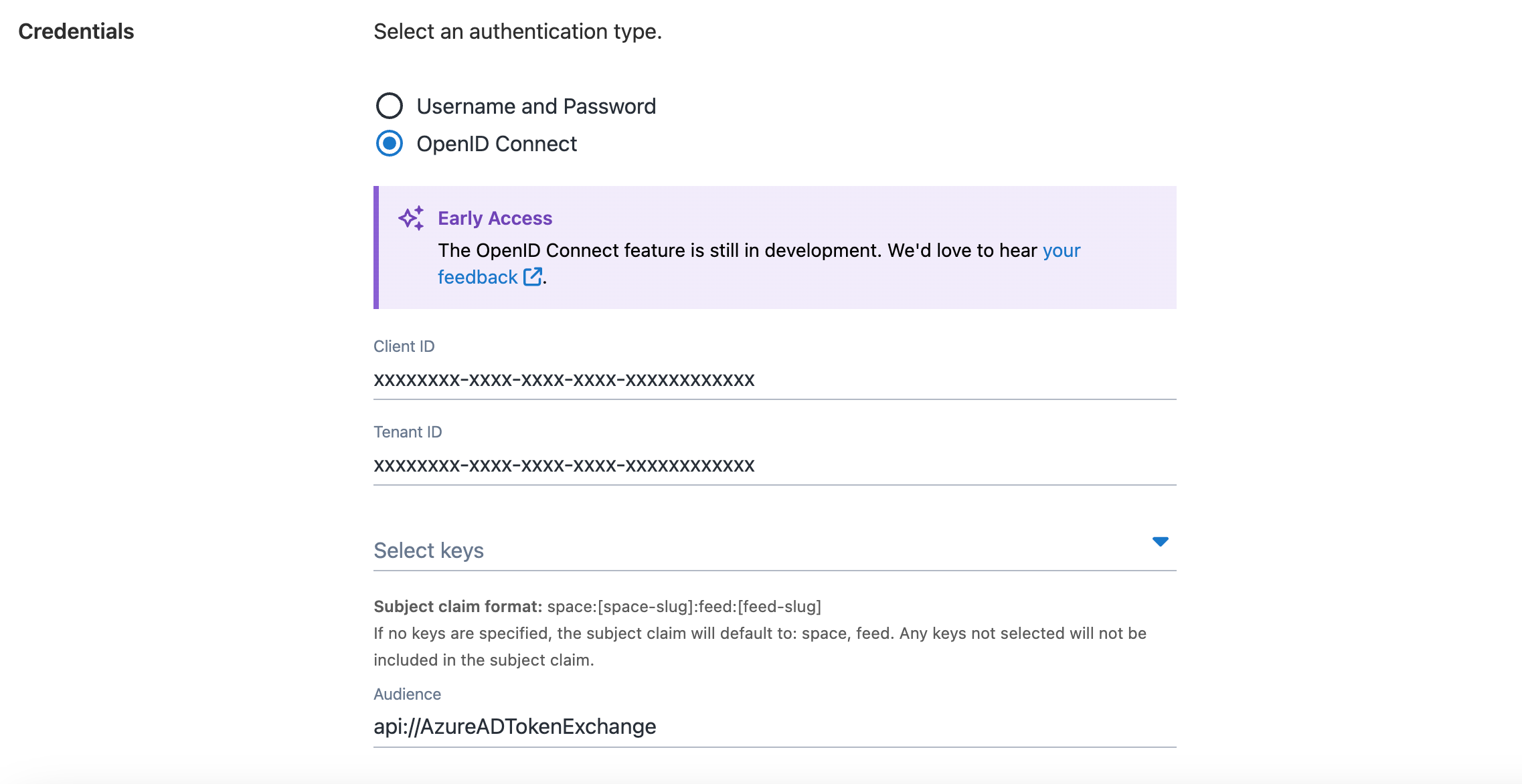 Screenshot of the ACR OIDC Credentials form fields.