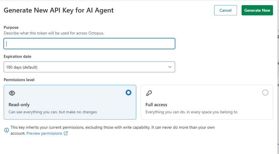 Creating an API key for an agent