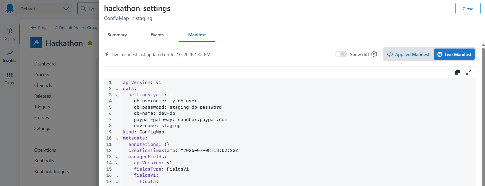 Kubernetes configmap from Octopus Deploy variables