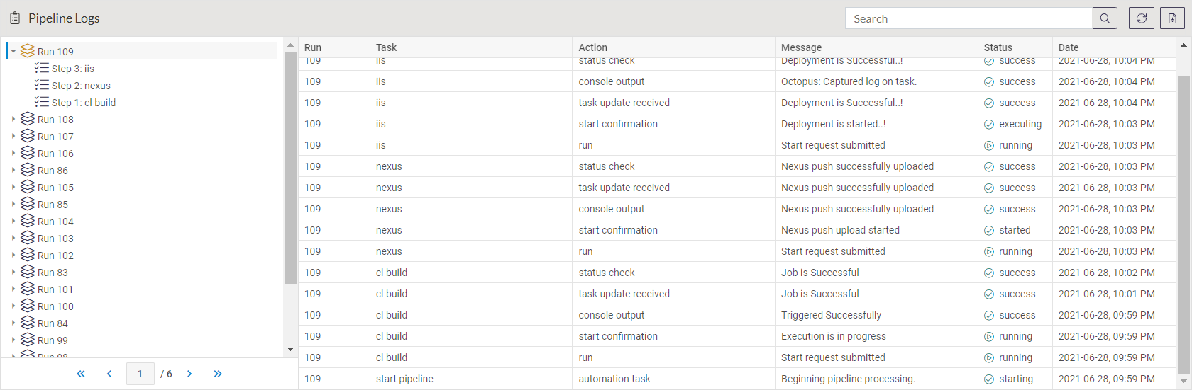 Pipeline logs