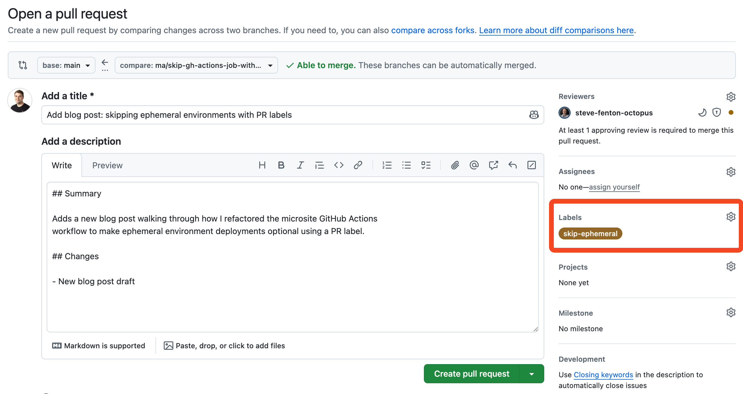 Adding a label to a GitHub Pull Request