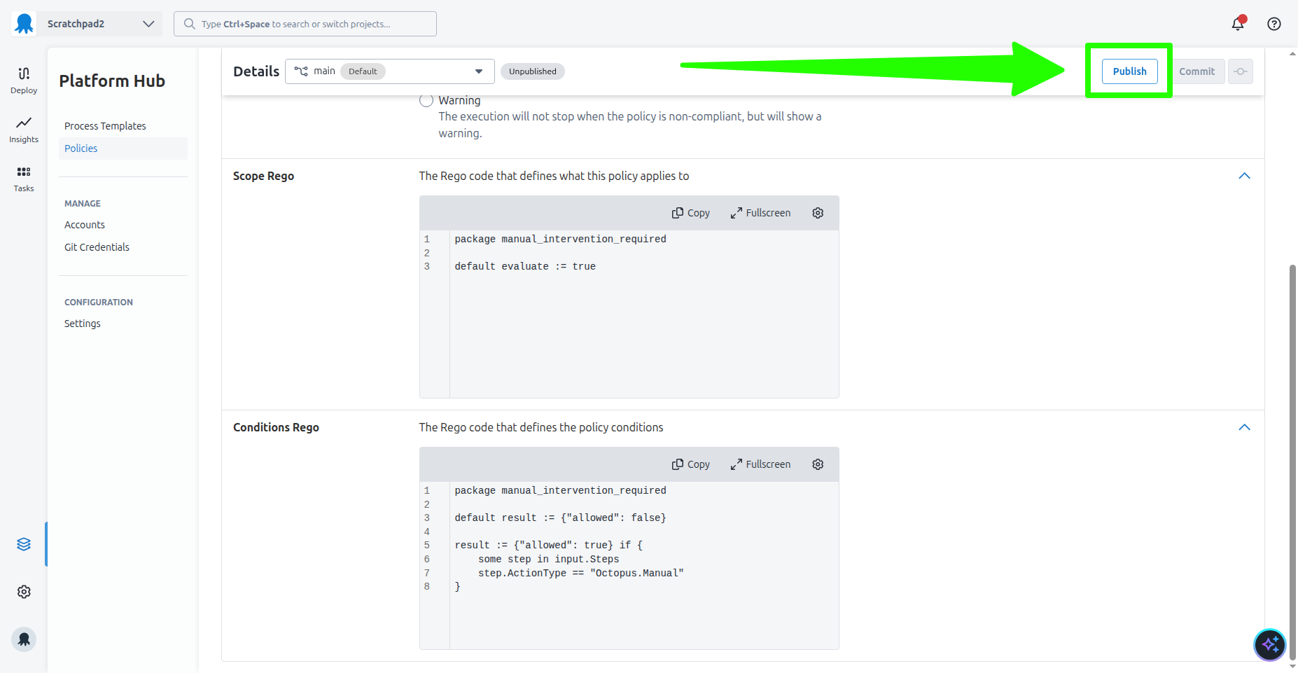 Publishing a policy