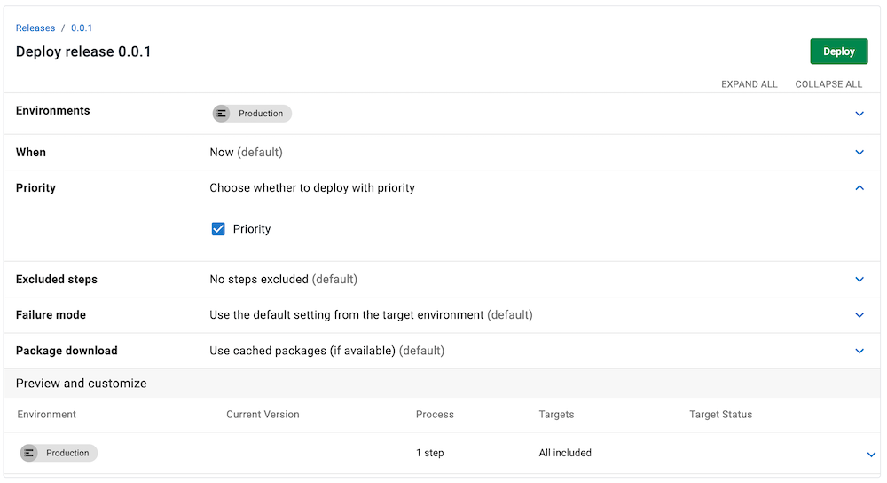 Configure priority when creating a new deployment