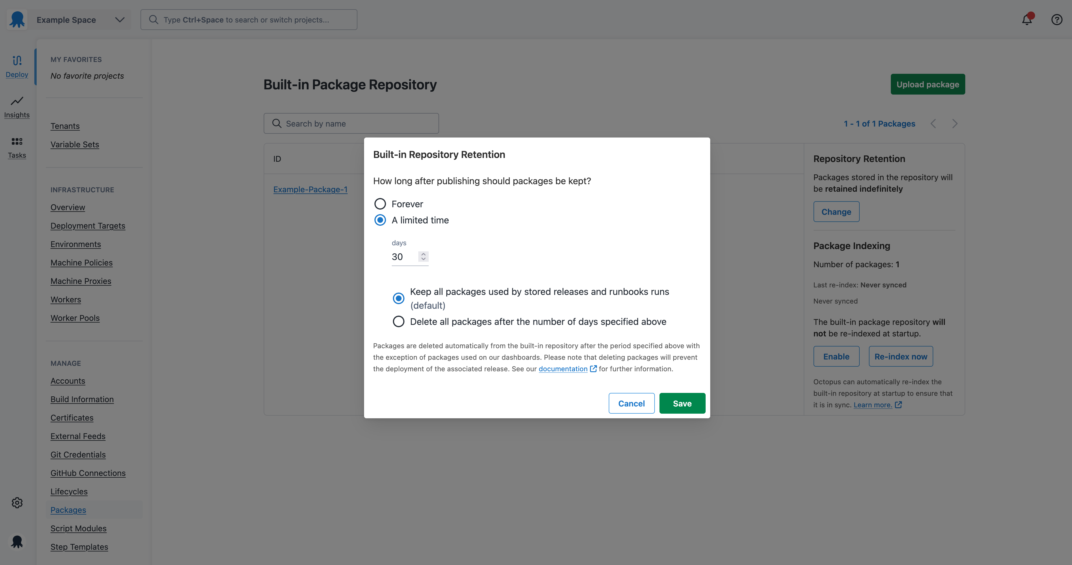 Built-in Package Repo settings where you can now set your updated package retention policy