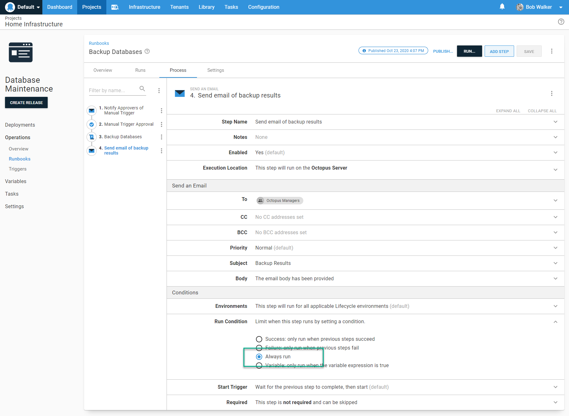Database backup always run