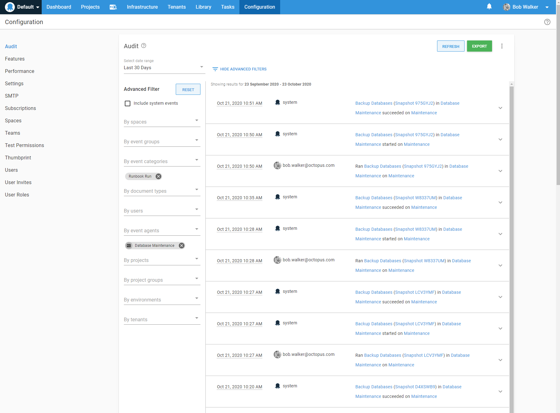 Database backup audit log