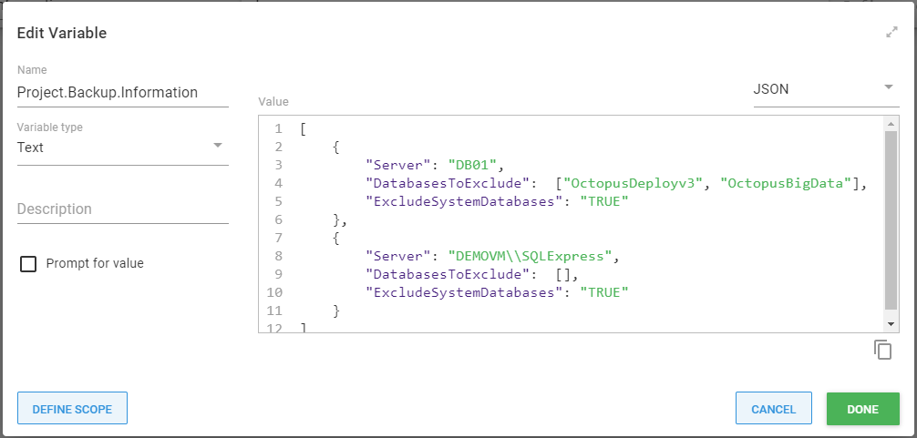 Database backup open editor