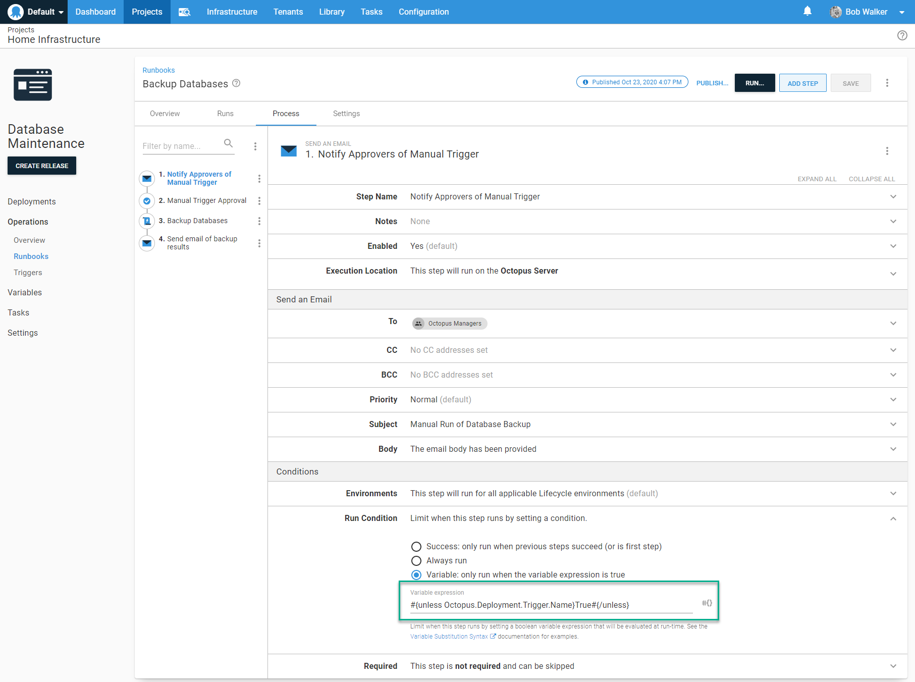 Database backup variable run conditions