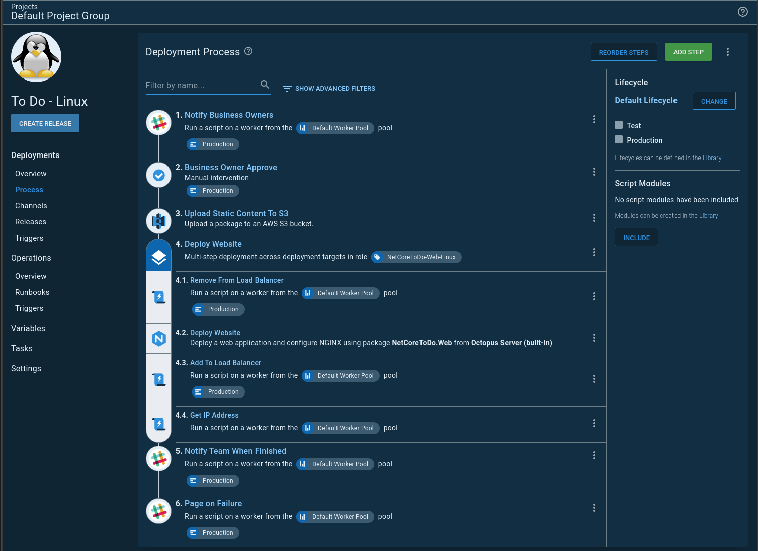 Octopus deploy sample deployment process