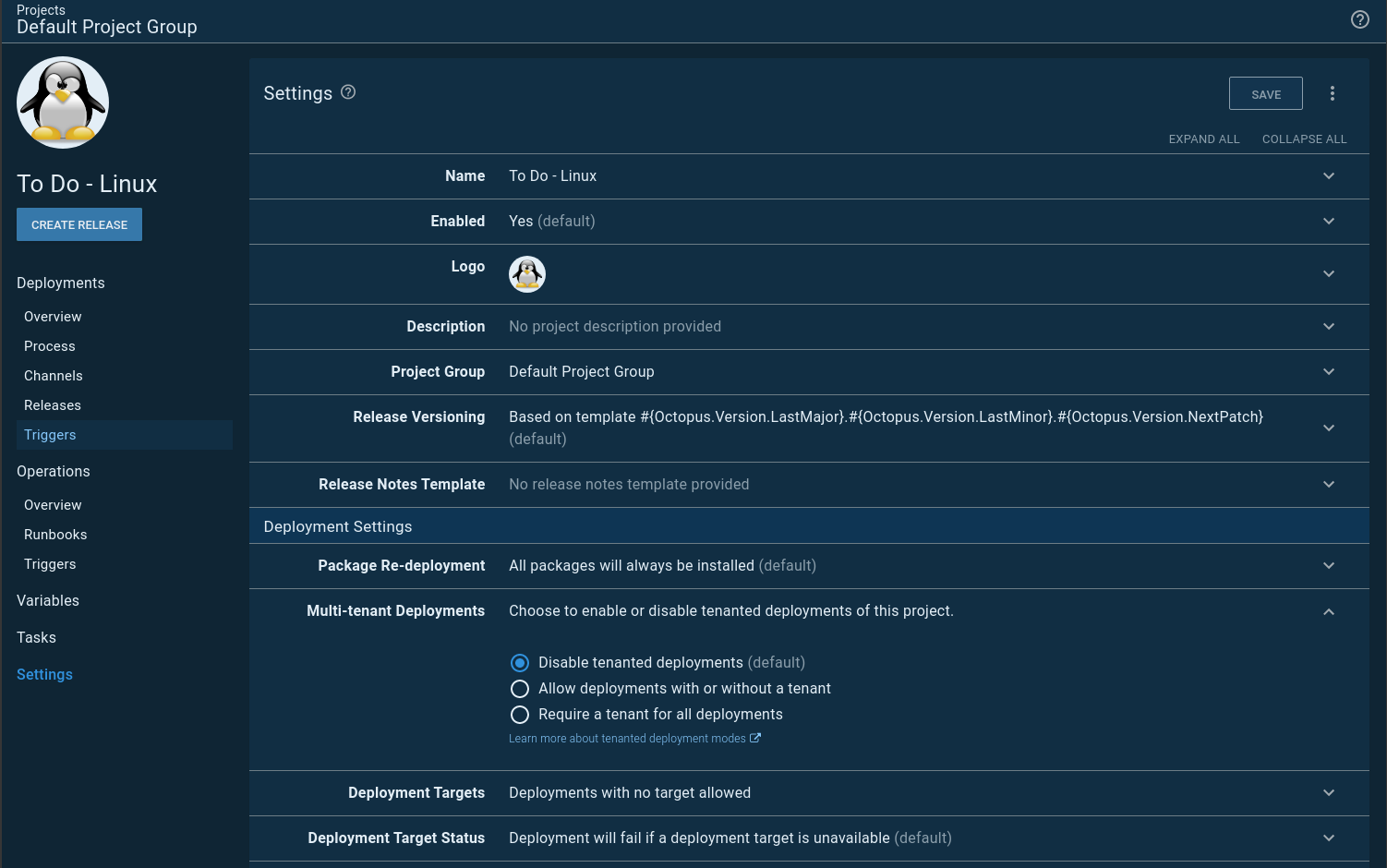 Octopus project disable tenant deployments