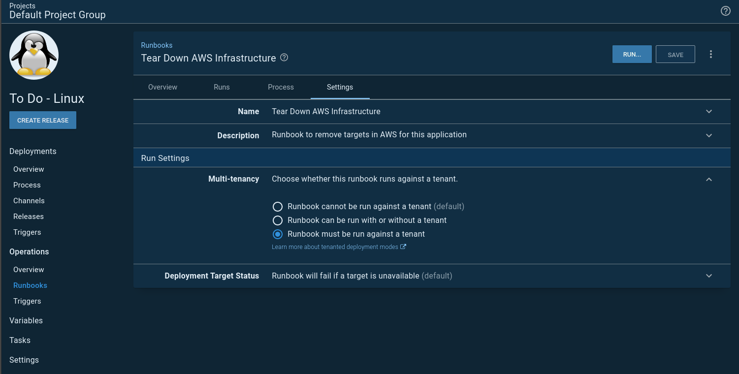 Octopus runbook require tenant