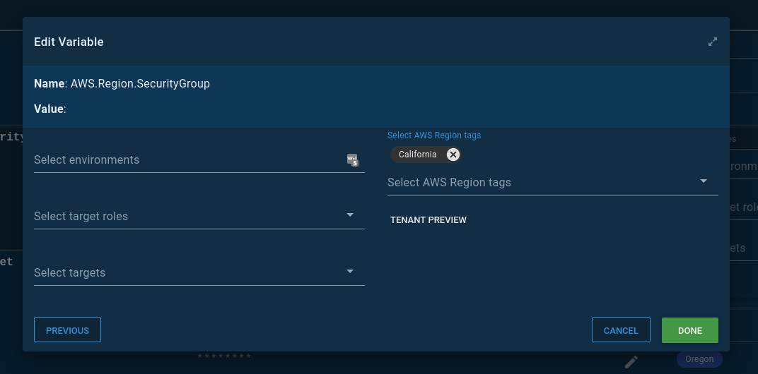 Octopus variable scope modal window
