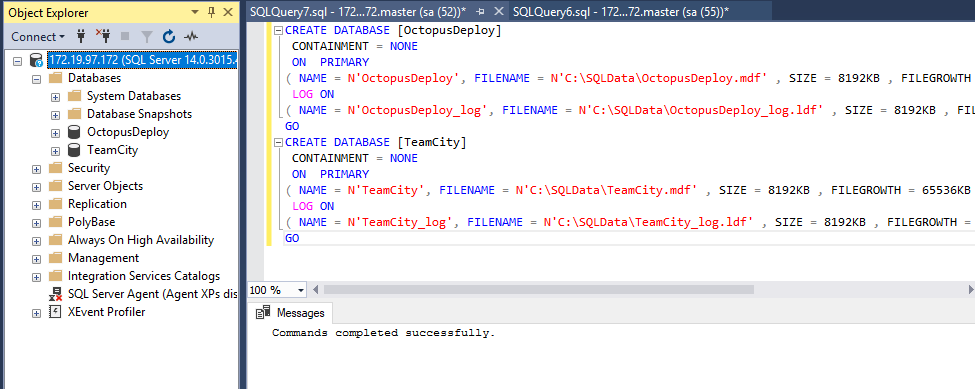Create teamcity octopus databases