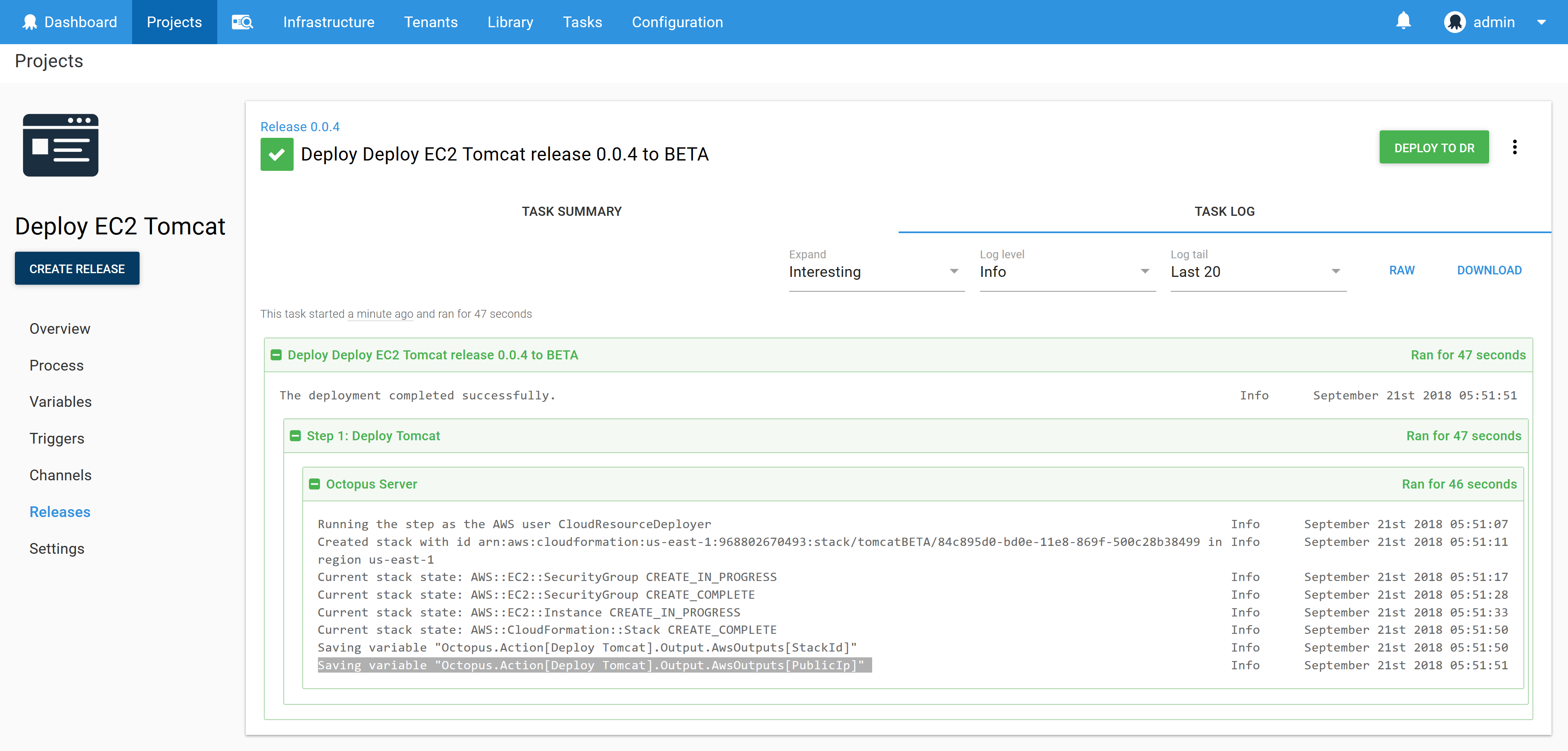 Log output