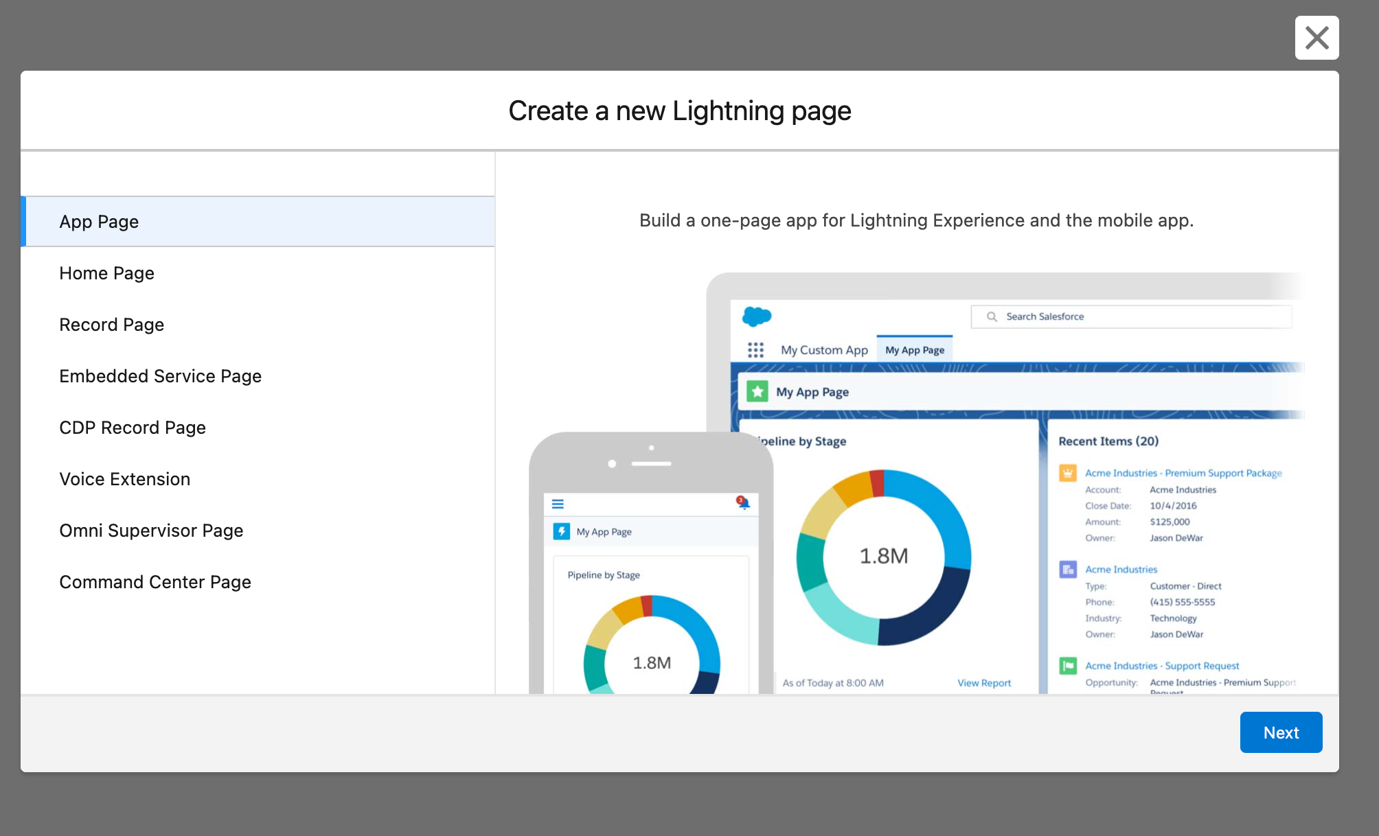 New Lightning App Wizard Page 1